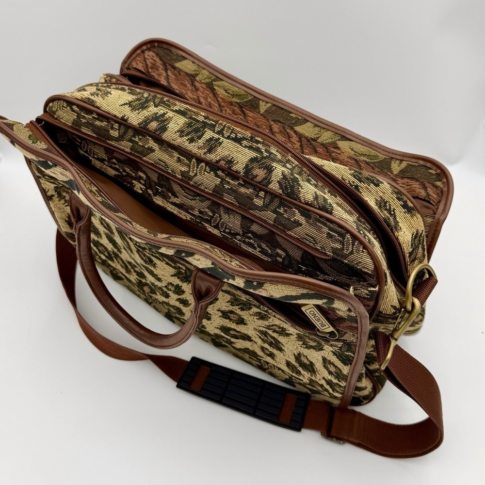 Bueno Safari Tapestry Zebra Leopard Travel Bag Weekender Carry On Duffle Vintage - Picture 8 of 16